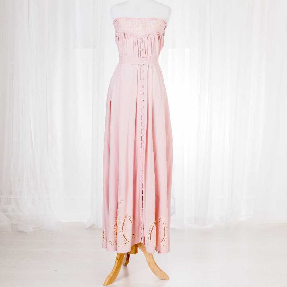 Fillyboo - "Zippora" Cut-Work Embroidery Maternity Maxi Dress - Baby Pink